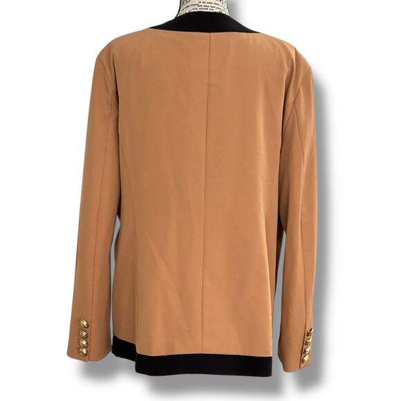 Alexia Admor Size XL Tan Black Trim Button Blazer Jacket 80s Retro Shoulder Pads - Picture 7 of 7